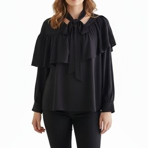 & Other Stories‎ Long Sleeve Cape Shawl Asymetric Ruffle Shirt Blouse